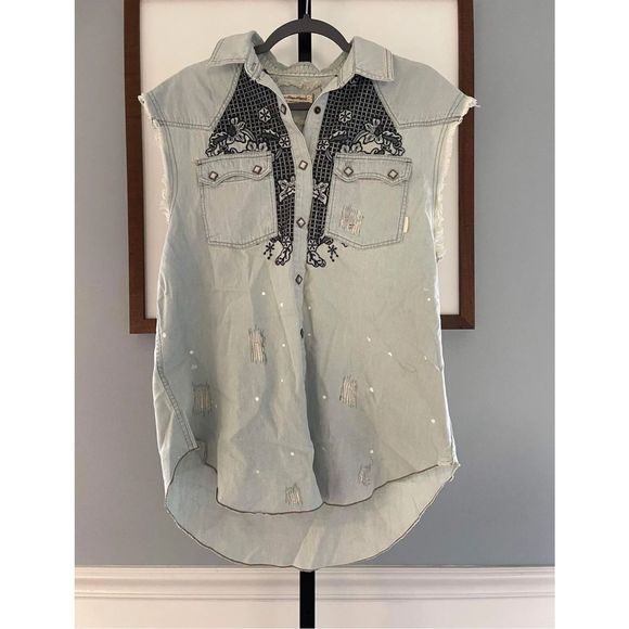 New Free People x We the free Western Wear Cutoff Top sz Medium - Picture 4 of 4